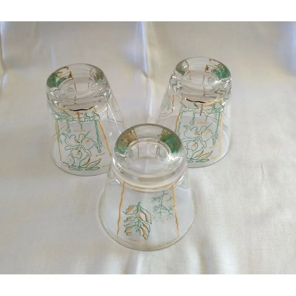MCM Rocks Lowball Glasses‎ Spices Green & Gold Vintage Barware Set of 3